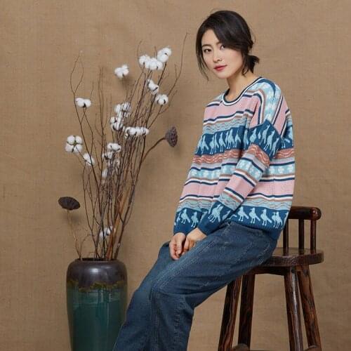 Fashion Women cotton Sweater Warm printting High Quality Winter Female Casual Pullover Knitted Top Femme loose sweater women