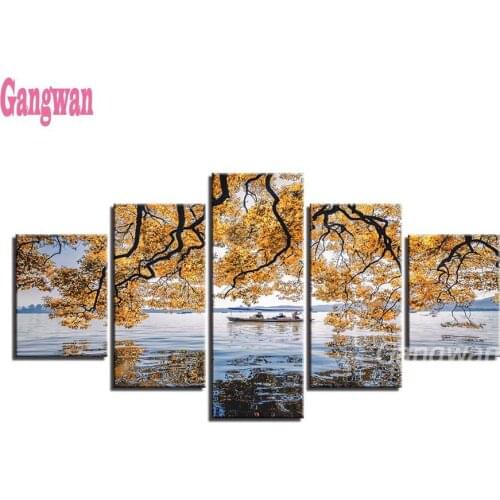 Diamond mosaic 5 Pcs Tree And Ship On The Sea 5d diy diamond embroidery sale diamond painting full square round drill decoration