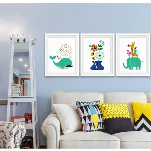 Cross stitch kit printed needlework sets Zoo elephant giraffe whale cartoon animal children room decoration painting