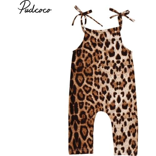 2018 Brand New Lovely Girl Summer Rompers Playsuit Clothes Outfits One-Piece Sleeveless Leopard Jumpsuit Sunsuit Belt Clothes