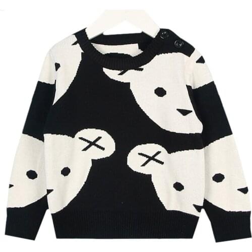 New 2019 Baby Boys Girl Clothes Cute Cartoon Cotton Knitting Fashion Children Black White Bear Sweater Boys Cardigan Kids Coat