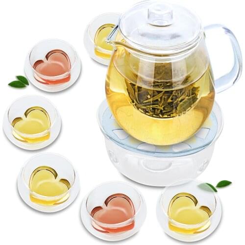 Novelty Tea Set- Penguin Style Teapot & 6 Heart Style Teacups & Round Warmer