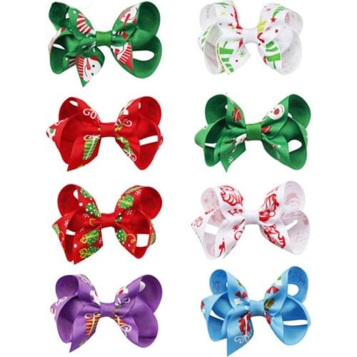 Ncmama 5Pcs/lot 3'' Christmas Hairbow With Clips For Kids Girls Handmade Snowman Printed Hairclip Girls Party Hair Accessories