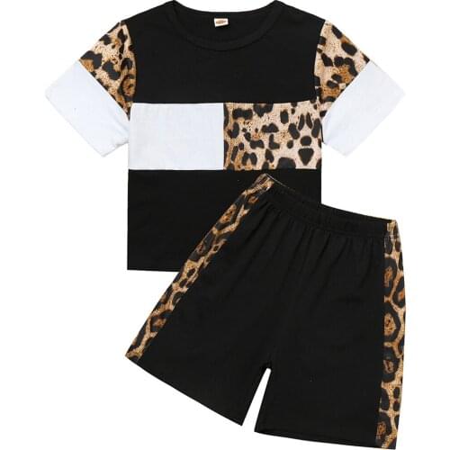 New Summer Children Clothing Set Casual Kids Boys Tracksuit Leopard Short Sleeve T-shirt Tops + Shorts Boys Outfits Sport Suit