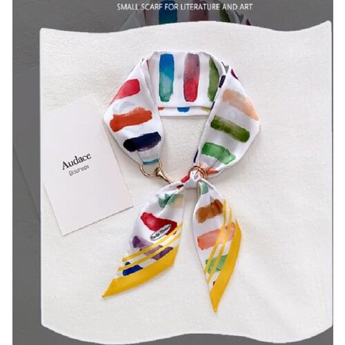 New Refreshing Literary small silk scarf female hair band slender long strip streamer tied bag belt decorative scarf gift