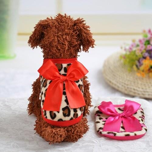 Pet Clothes Dog WarmT-shirt Leopard Printe Dog Vest Small Mid Dog Winter Plush Vest Pet Supplies Bow Jacket Costume ropa para