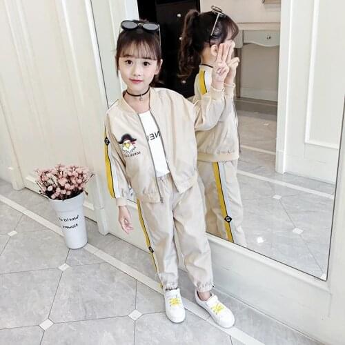 Autumn Childrens Clothing Long Sleeve Letters Sweatshirt Top+Casual Trouser 2PCS Sport Wear Tracksuit for Girl 10 to 13Years