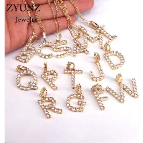 6PCS, Fashion Jewelry Intitial Pendant Necklace Classic Micro Pave CZ Gold Color Zirconia Letter Shaped Chain Necklace