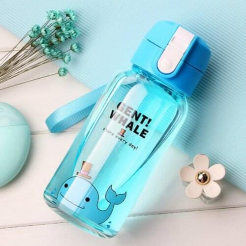 Portable Glass Water Bottle Cute Cartoon Bounce Drink Bottle Shaker Sport Drinking Fruit Tumbler Water Bottle Kettle Whale