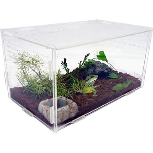 Transparent Acrylic Reptile Box For Spiders Tortoise Sliding Lizard Box Insect Terrarium Insect Vents Breeding Small Pet Box