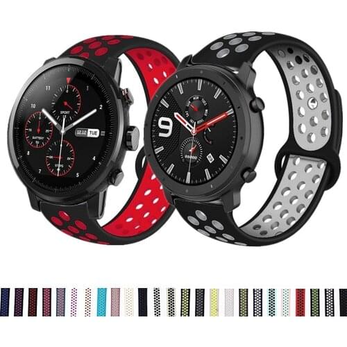 22mm Silicone Bands For Huami Amazfit GTR 47mm Pace Breathable Sport Bracelet For Amazfit GTR 2 2e Stratos 2 2S 3 Reverse Buckle