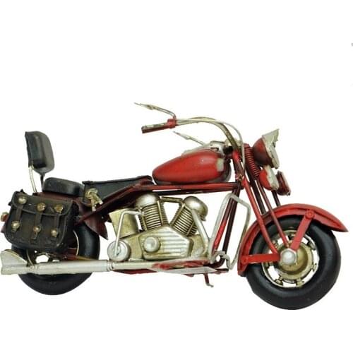 Antique Decor Metal Chopper Red Motorcycle Vintage Trinket Miniature Gift Nostalgic Handmade Hand Painted Art Quality Home Room
