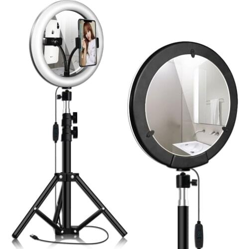 LED Ring Light with Tripod Stand With Makeup Mirror Ring Lamp Selfie Stick Studio Photography Lights For Video Live YouTube