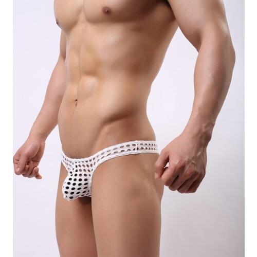 Male panties mesh low-waist male pants big fishnet pouch mens thong underwear sexy men transparent thong hollow out