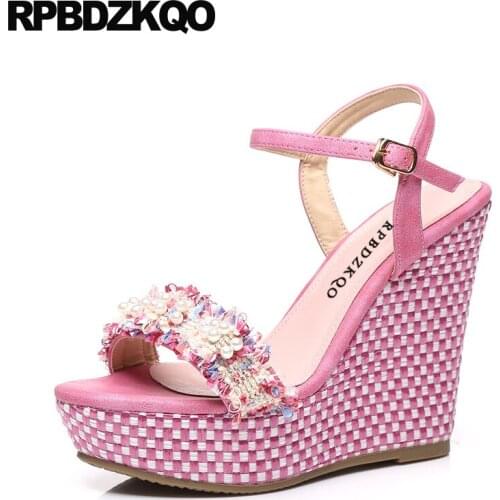 Fetish pumps beaded shoes sandals leisure fashion bohemia style stripper women wedge pearl exotic dancer high heels platform