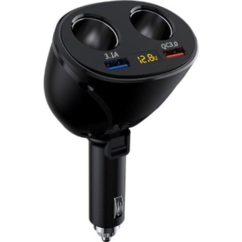 3.1A USB Car Charger Cigarette Lighter Rotatable QC Fast Charging Splitter Adapter Voltage Display Socket For Phone Tablet