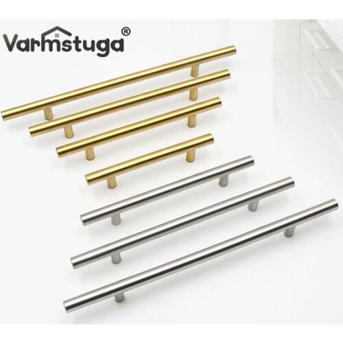 VARMSTUGA Brushed Black Straight Cupboard Handles Knobs Stainless Steel Brushed Black Gold Kitchen Door Handles Cabinet Pull