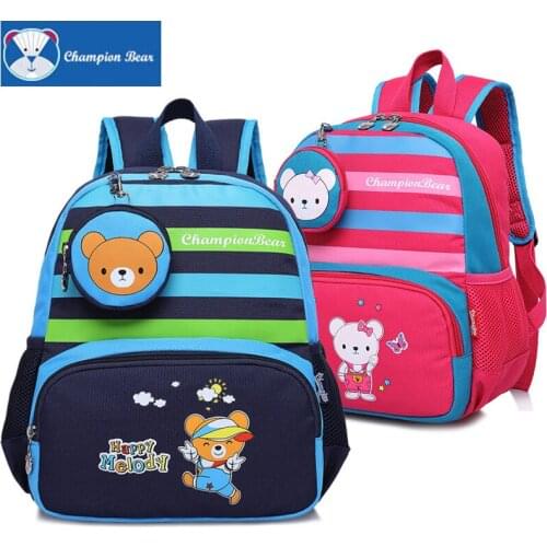 High Quality Kindergarten Childrens Backpack Kids Boys Characters Bags Baby Girls Preschool Bags Stripe Champion Bear Schoolbag