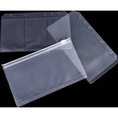 High Quality A5/A6 PVC Transparent Refill Organiser Zip Lock Envelope Binder Pocket Stationery for 6 Holes