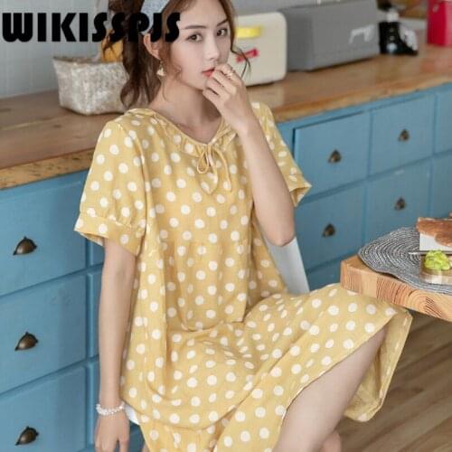 WIKISSPJS Cotton Silk Pajamas Womens Spring and Summer Thin Size Short Sleeve Nightdress Plus Size Lingere Sleep Tops
