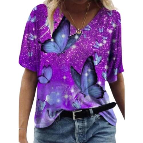 Printing V-Neck Womens T-Shirts 2021 Summer New National Style Map GeometricCasual Loose Simple Short Sleeve Pullover Female