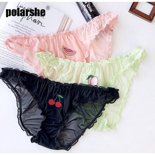 3PCS Panties Women Set Transparent Network Gauze Women Panties Sexy Fruits Embroidery Lingerie For Women Panties