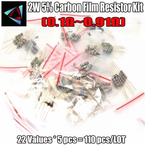 2W 5% 0.1~0.91 ohm 22Values X 5PCS = 110PCS Resistors Carbon Film Resistor Assorted Kit