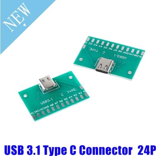 2pcs Type-C Female Connector Adapter Test Board USB 3.1 24P Socket Base PCB Board data cable connector 40*25mm For Arduino