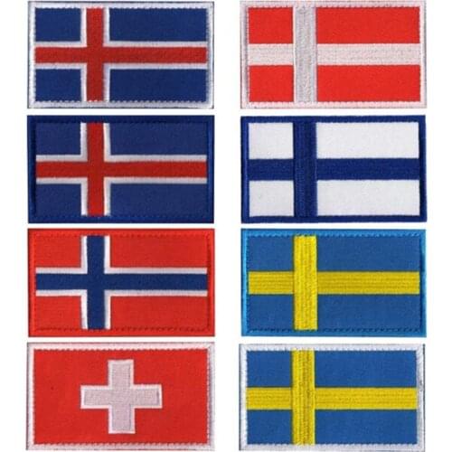 3D Embroidered Norway Finland Denmark Iceland world country Flag Patch Sew On Clothes Armband Backpack Sticker DIY Applique