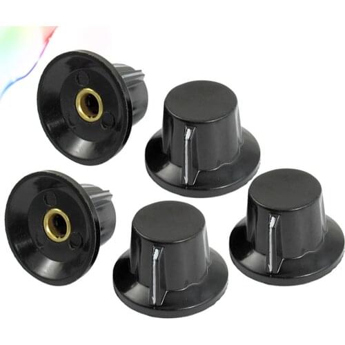 5 Pcs Black 19mm Top 6mm Shaft Insert Dia Potentiometer Rotary Knobs Caps