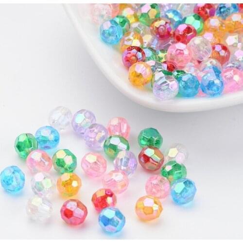 5000pcs/500g 6mm Transparent Faceted Poly Styrene Acrylic Beads Round AB Color Hole: 1mm