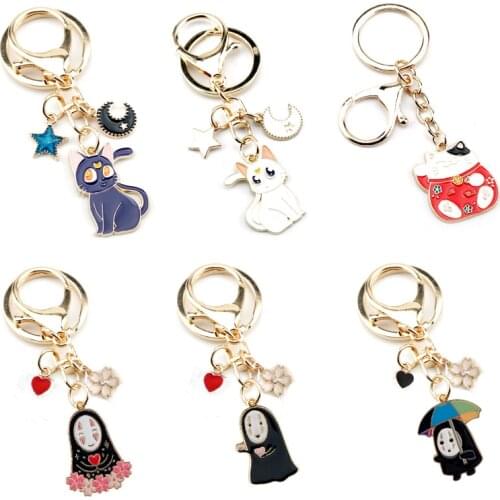 Anime Trinket Keychain Star Moon Keyrings Cartoon Jewelry Luna Cat Pendant Car Bag Keyholder Childhood Women Men Children Gift