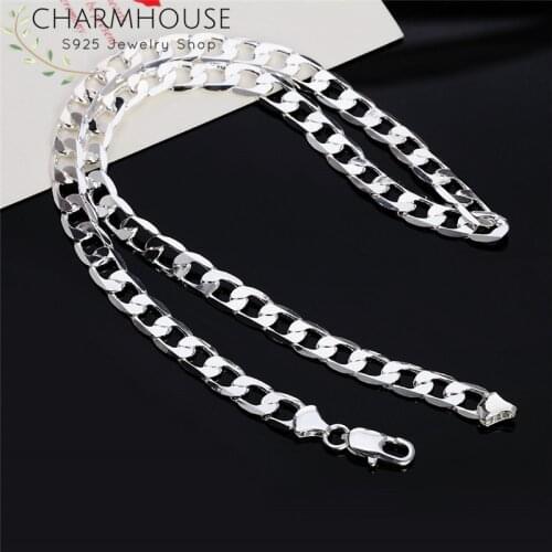 Pure Silver 925 Necklaces For Men 6mm Figaro Chain Necklace 20 inch Collier Homme Trendy Jewelry Accessories Wholesale Bijoux