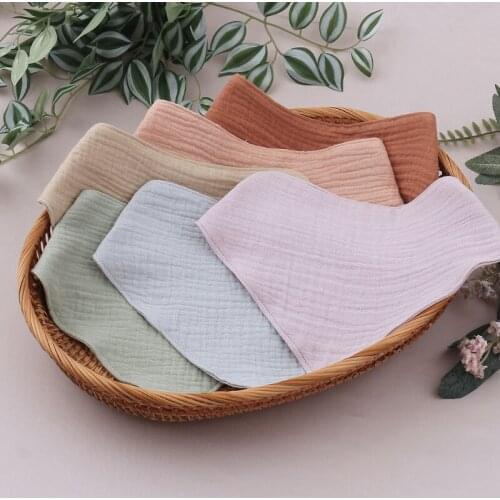 D7WF 4Pcs Cotton Triangle Scarf Solid Color Snap Button Bib Baby Feeding Saliva Towel