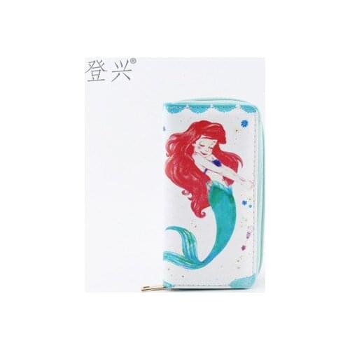 Disney Mermaid princess cartoon pu wallet cute girl boy card bag clutch coin bag