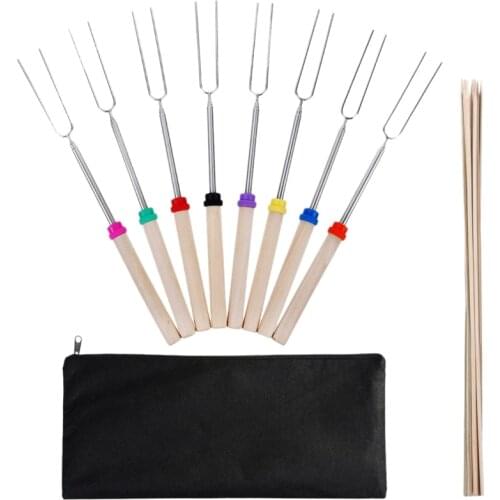ELEG-Marshmallow Roasting Sticks-Set Of 8 Pcs Safe for Kids 11-31 Inches Telescoping Hot Dog Smores Forks,Extra 10Pcs Wooden Sti