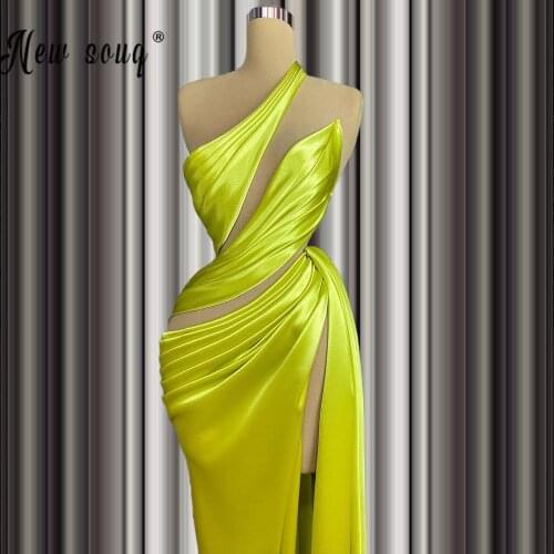Elegant Bright Green African Aso Ebi Bridesmaid Dress 2021 Halter Mermaid High Split Side Prom Gowns Birthday Party Wear Dresses