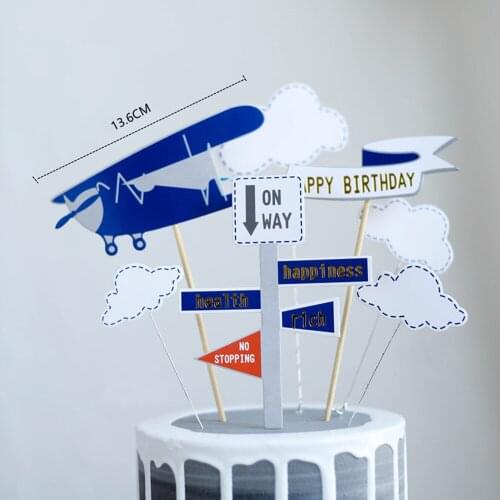 Ins Airplane Clouds Cake Topper For Kids Happy Life Decoration Happy Birthday Childrens Day Party Baking Supplies Lovely Gifts