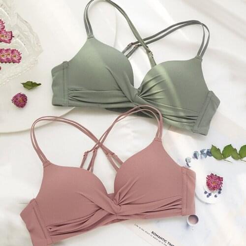 Wasteheart Women Fashion Green Blue Bra Sets Padded Bralette Cross Back Cotton Panties Push Up Underwear Sexy Wireless Lingerie