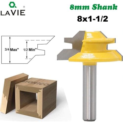 LA VIE 1PC 8mm Shank 45 Degree Small Lock Miter Router Bit Mortise Tenon Knife 3/4" Stock Woodworking Carbide End Mill MC02011