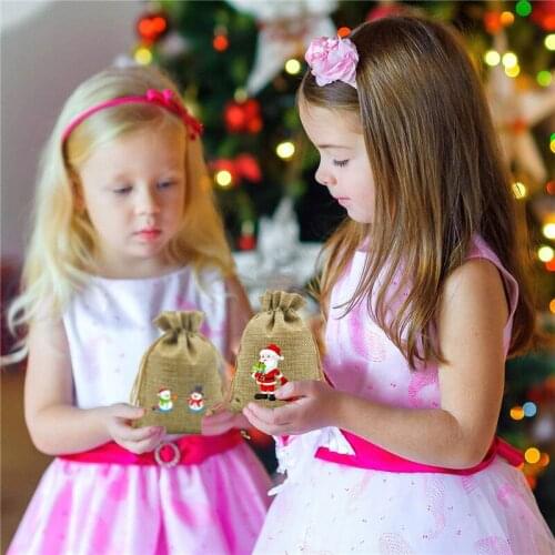 8Pcs Reusable Imitation Linen Drawstring Bags Christmas Party Decoration Use Sachet Storage Charms Ornaments Packaging Jute Bags