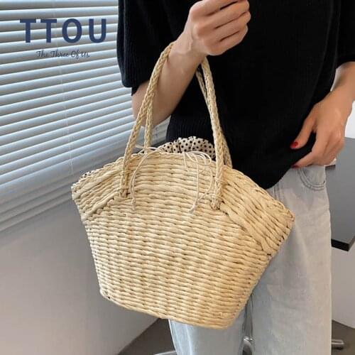 Fashion Wicker Woven Tote Rattan Bags for Women Handbag Designer Summer Large Capacity Beach Straw Shoulder Bag Beach Basket Bag