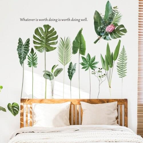 Nordic Green Plant Wall Stickers Turtle Back Bamboo Bedroom Mural Porch Skirting Decal Home Decor Aesthetic