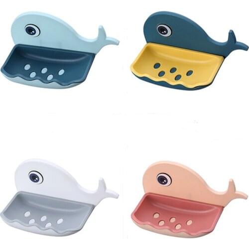 Whale Soap Dish Free Drilling Wall-mounted Double Soap Dish Soap Sponge Dish Bathroom Accessories Soap Dishes Bathroom