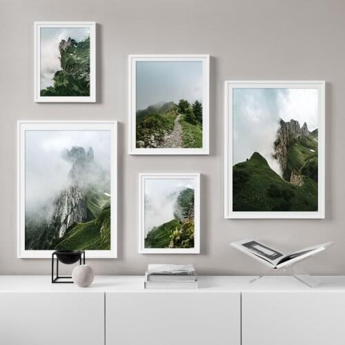 Mountain Forest Tree Road Fog Landscape Wall Art Canvas Painting Nordic Posters And Prints Wall Pictures For Living Room Decor