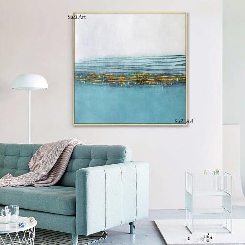 New Handmade Modern Blue Color canvas oil painting unique High Quality Artwork Decor wall art for living room bedroom Decoration