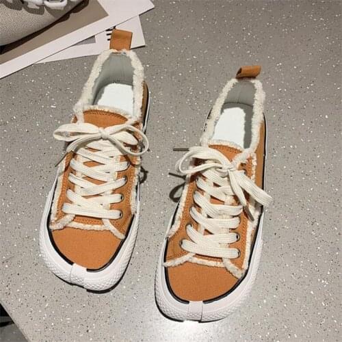 New womens sports shoes fashion cloth raw edges laces shallow mouth thick soles lightweight versatile casual shoes women