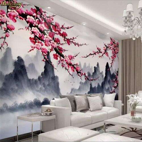 Beibehang Custom wallpaper mural new Chinese ink landscape plum TV background wall papers home decor papel de parede 3d