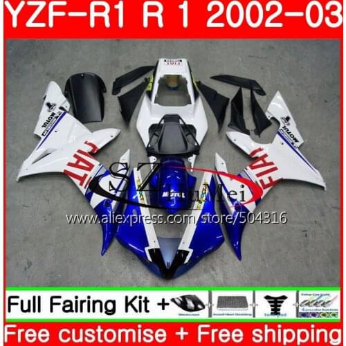 Body For YAMAHA YZF 1000 YZFR1 02 03 White blue YZF-1000 Bodywork 73SH21 YZF R 1 YZF R1 02 03 YZF1000 YZF-R1 2002 2003 Fairing