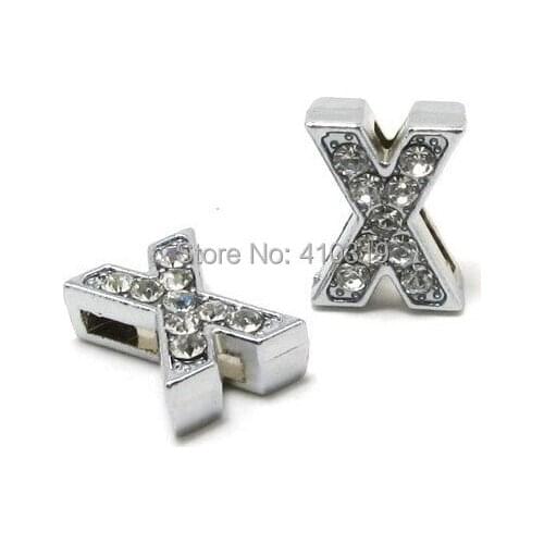 Wholesale 50PCS 8mm " X " full rhinestones alloy slide letter , fit for diy necklace / wristband
